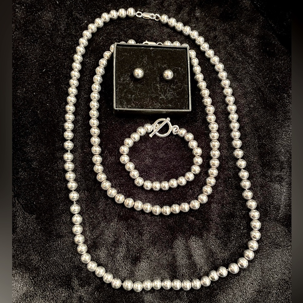 Sterling silver bead necklaces, bracelet and earring set